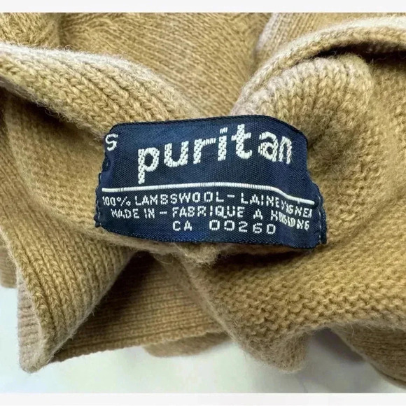 Puritan Vintage 100% Lambswool Tan Button Up Sleeveless Vest Size Small - Picture 8 of 8